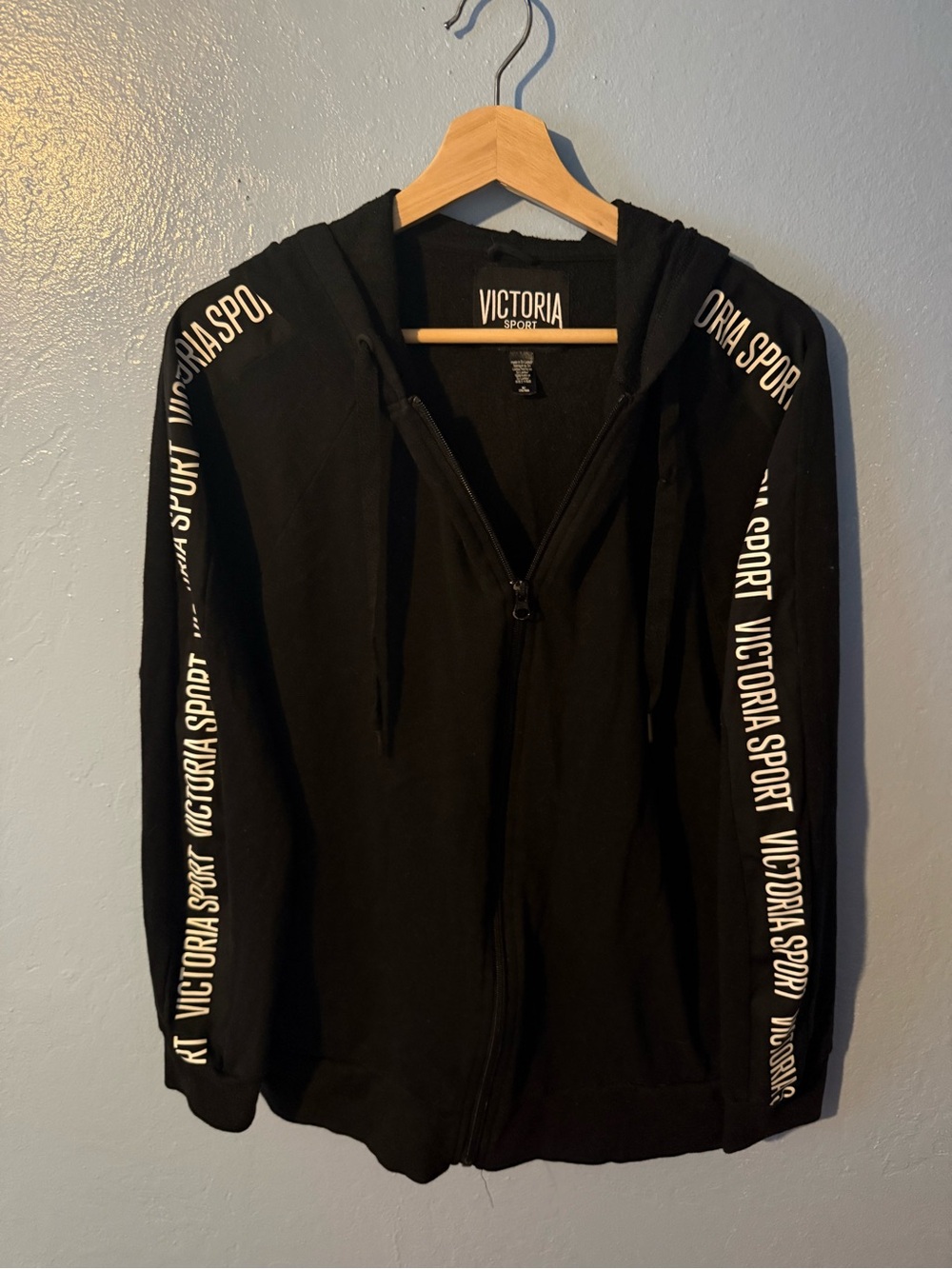 Victoria Sport Black Full-Zip Hoodie with White Sleeve Logo